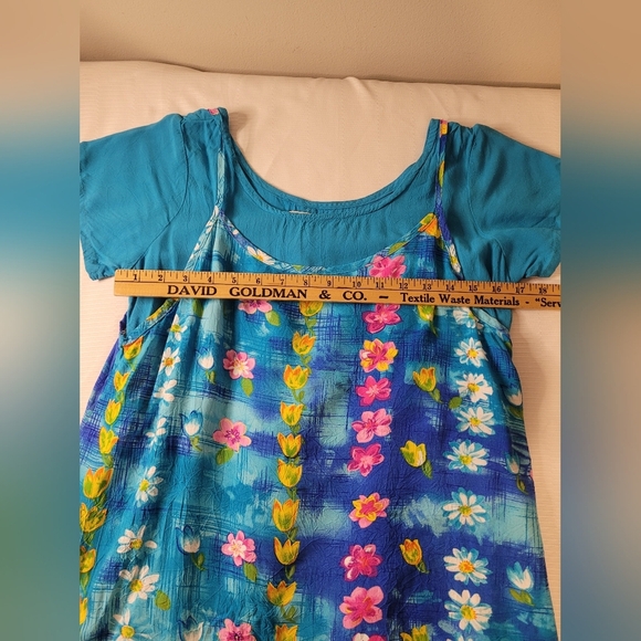 Vintage Jams World Water Daisy Turquoise Floral Boho Lagenlook Hawaiian Mini - Picture 4 of 12